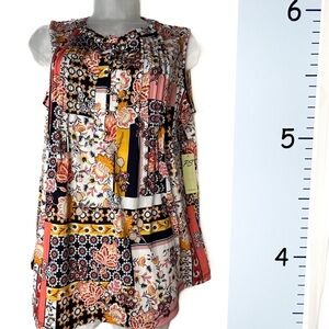 Per Septien Concept Black White Yellow Floral Sleeveless Blouse NWT Medium